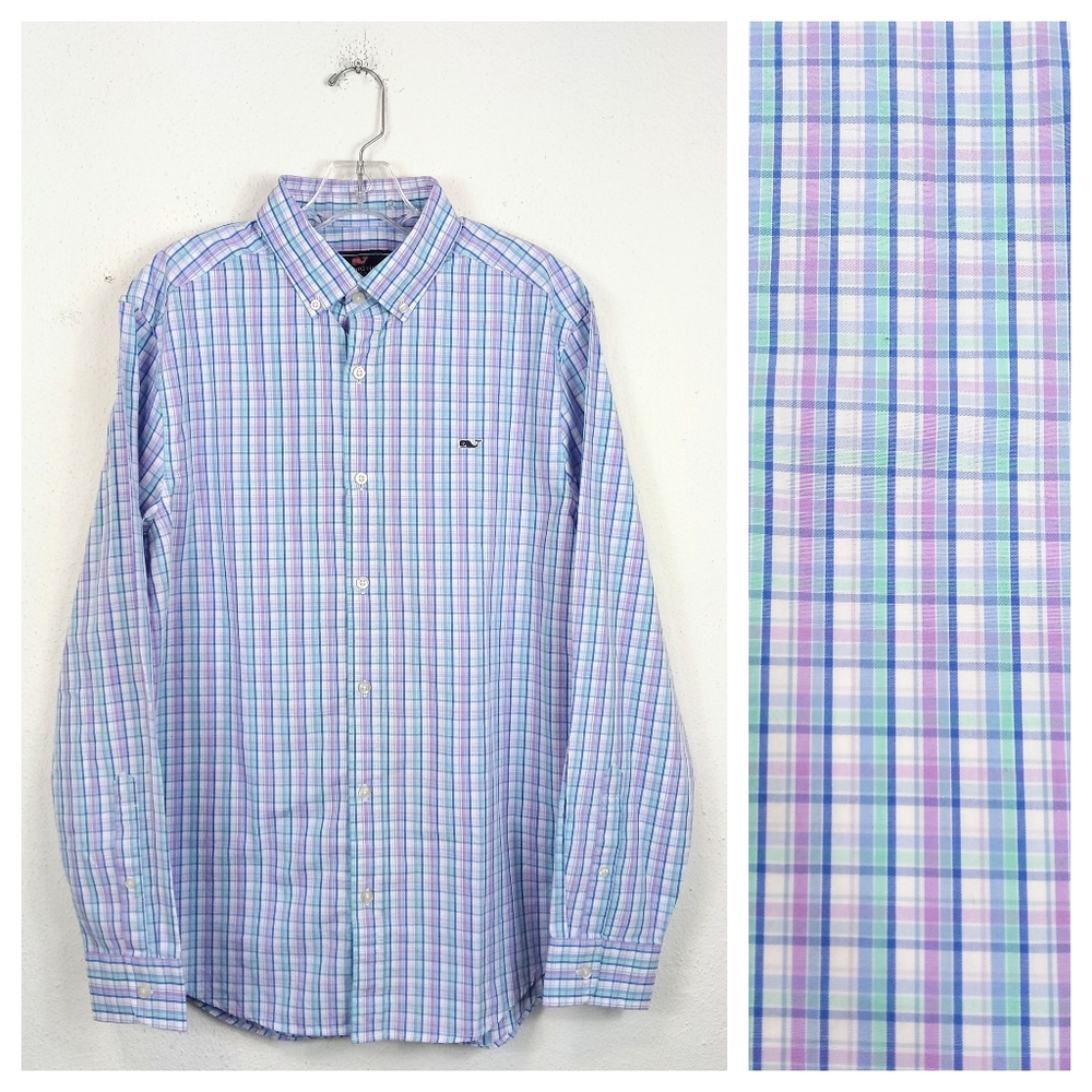 Vineyard Vines Regular Fit Whale Shirt Pastel Plaid Cotton Button Up Medium